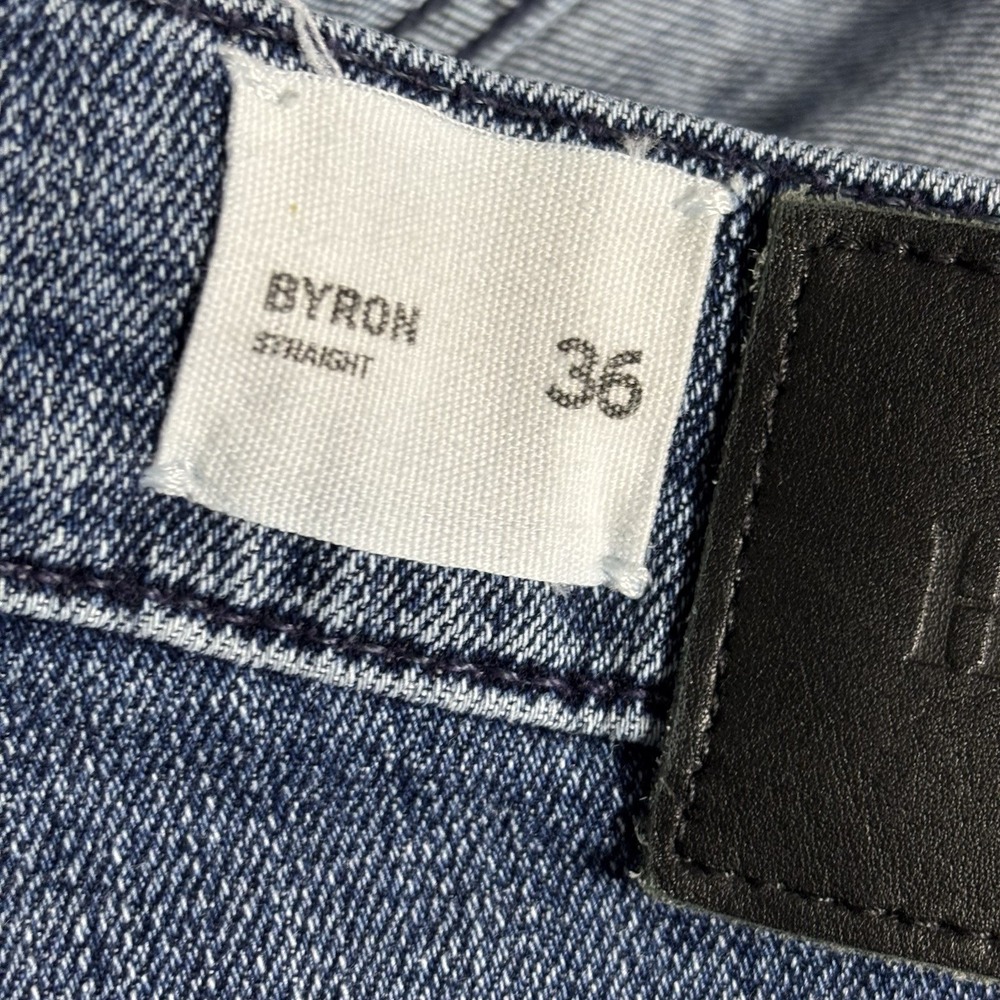 Hudson Byron Straight Jeans Mens‎ 38x34 Blue Denim Zip Fly Stretch Five Pocket - Picture 8 of 12